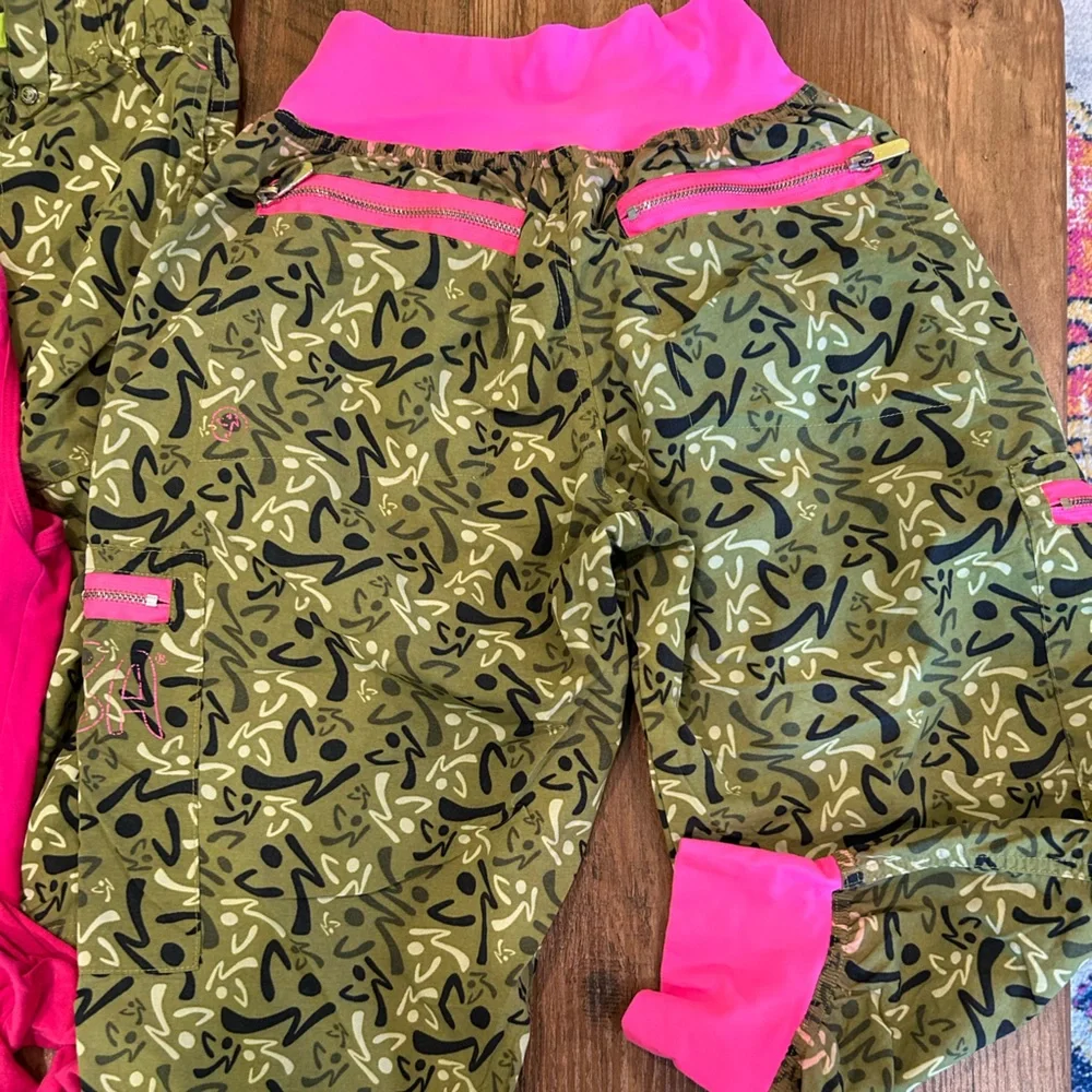 Zumba Fitness Pink Tank, camo cropped pant, camo shorts, light cardigan, fun top - Picture 6 of 14
